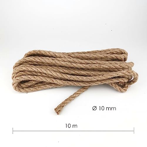 D.RECT- Cuerda de Yute 10mm 10m - Cuerda de Cáñamo - Cuerda de Fibra Natural