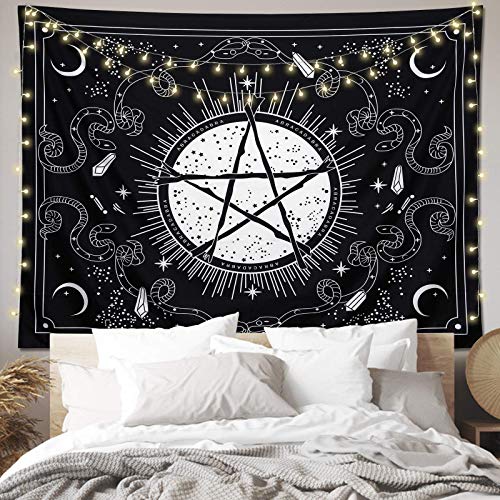 Dremisland Tapiz de Pared Psicodélico Pentagrama Colgar en la Pared Luna Tapices Trippy Tapiz Blanco y Negro Arte de Pared para Sala de Estar Dormitorio Decoración del Hogar(Tarot, M / 130 X 150 cm)