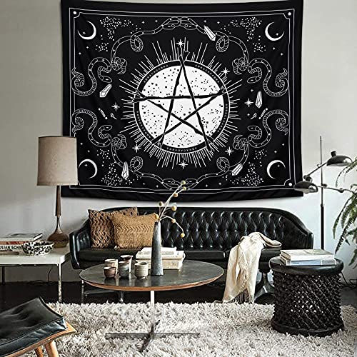 Dremisland Tapiz de Pared Psicodélico Pentagrama Colgar en la Pared Luna Tapices Trippy Tapiz Blanco y Negro Arte de Pared para Sala de Estar Dormitorio Decoración del Hogar(Tarot, M / 130 X 150 cm)