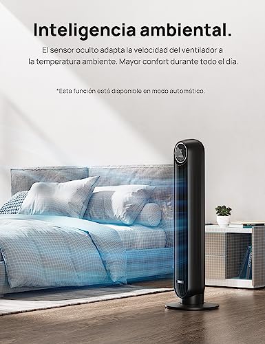 Dreo Ventilador de torre Nomad One con mando a distancia, silencioso de 7,3 m/s de velocidad, oscilante de 90° con 4 velocidades, 4 modos, temporizador de 8 horas, ventilador de pie, negro.