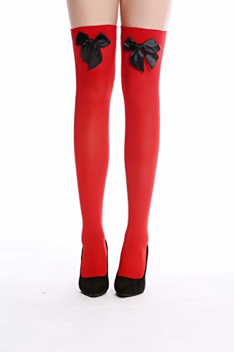 DRESS ME UP - WZ-001RB Media calcetínes largas Mujer Carnaval Halloween roja Cinta Negra diablesa Caperucita Roja