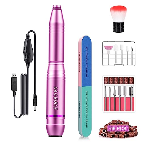 Drill para Uñas Profesional 25000RPM,NAILGIRLS 11 en 1 USB Torno de Uñas Nail Drill Machine,Torno para Uñas de Velocidad Ajustable,Torno Profesional para Manicura y Pedicura Electrico para Salón DIY