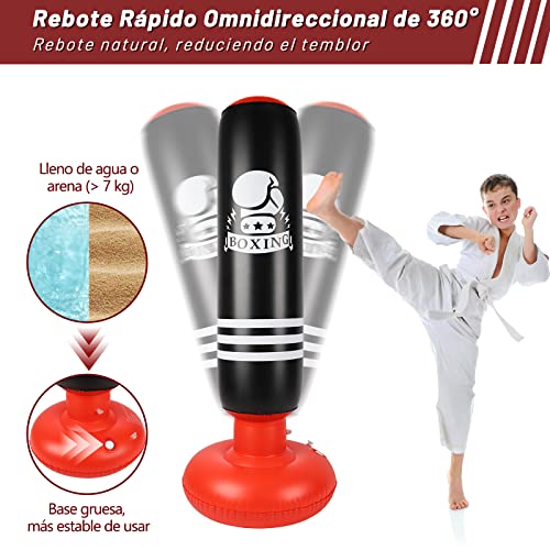 Dripex Saco Boxeo de pie Inflable 160cm Saco Boxeo Punching Ball Independiente Hinchable para Niños y Adultos Saco de Arena Fitness Boxeo Karate MMA (Blanco)