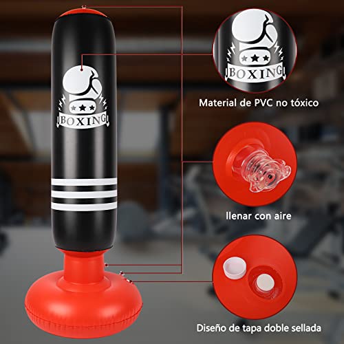 Dripex Saco Boxeo de pie Inflable 160cm Saco Boxeo Punching Ball Independiente Hinchable para Niños y Adultos Saco de Arena Fitness Boxeo Karate MMA (Blanco)