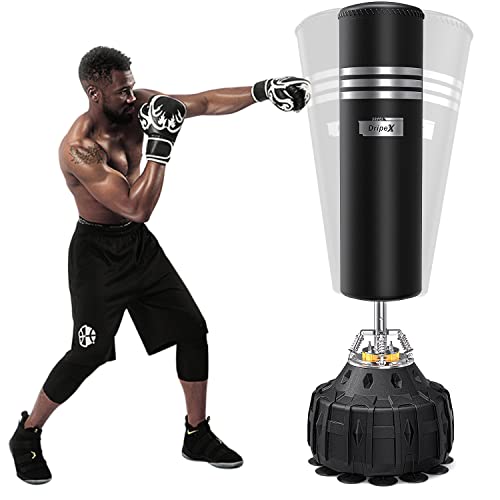 Dripex Saco de Boxeo de Pie para Adultos, 178cm Saco de Arena para Adultos MMA Karate Fitness Kickboxing, Resortes Amortiguador, Rellenable de Arena 80kg /Agua 60kg (Negro)