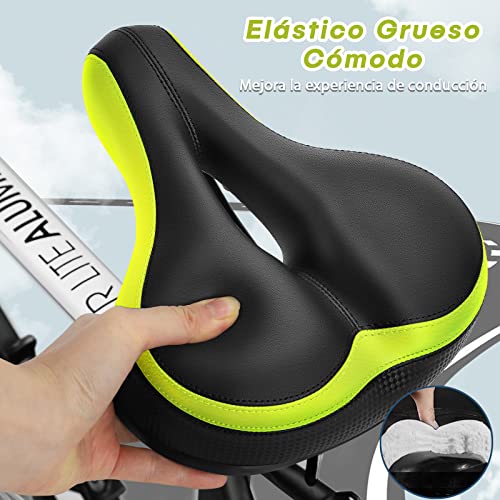 Dripex Sillín Bicicleta Cómodo Impermeable, Sillín de Bicicleta Gel (Negro+Verde)