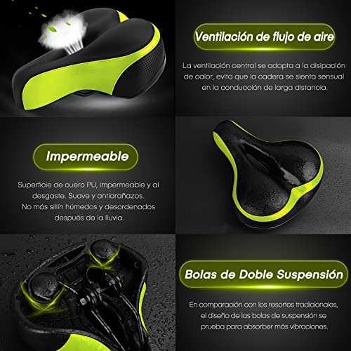 Dripex Sillín Bicicleta Cómodo Impermeable, Sillín de Bicicleta Gel (Negro+Verde)