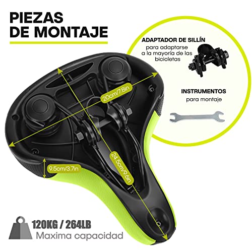 Dripex Sillín Bicicleta Cómodo Impermeable, Sillín de Bicicleta Gel (Negro+Verde)