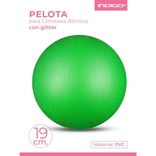 DRUNA Pelota de Gimnasia Rítmica de Metalizada + Glitter de PVC 19 cm 400 gr, Aparto de Gimnasia, Pelota de Ejercicio Verde