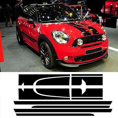 DSYCAR 1Set Car Hood Stripes Trunk Bonnet Rear Body Kit Puerta Lateral Stripe Skirt Skirt Sticker para Mini Countryman Accesorios (Negro)