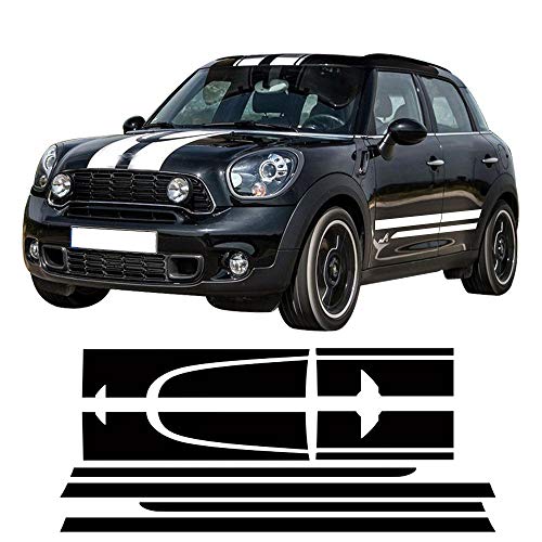 DSYCAR 1Set Car Hood Stripes Trunk Bonnet Rear Body Kit Puerta Lateral Stripe Skirt Skirt Sticker para Mini Countryman Accesorios (Negro)