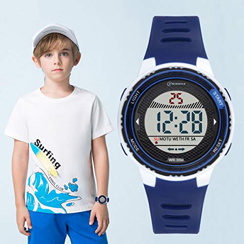 DTKID Reloj Digital para Niños Niña,Chicos Chicas,Impermeabl Deportes al Aire Libre LED Multifuncionales Relojes de Pulsera con Alarma/Cronómetro para Niños,Niñas (Azul marino-8563)