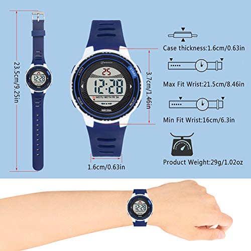 DTKID Reloj Digital para Niños Niña,Chicos Chicas,Impermeabl Deportes al Aire Libre LED Multifuncionales Relojes de Pulsera con Alarma/Cronómetro para Niños,Niñas (Azul marino-8563)