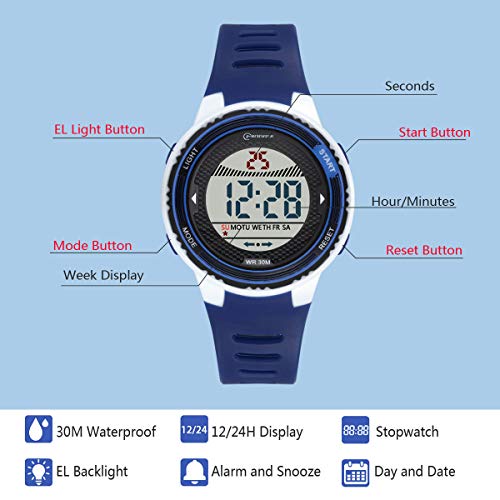 DTKID Reloj Digital para Niños Niña,Chicos Chicas,Impermeabl Deportes al Aire Libre LED Multifuncionales Relojes de Pulsera con Alarma/Cronómetro para Niños,Niñas (Azul marino-8563)