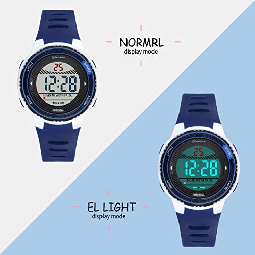 DTKID Reloj Digital para Niños Niña,Chicos Chicas,Impermeabl Deportes al Aire Libre LED Multifuncionales Relojes de Pulsera con Alarma/Cronómetro para Niños,Niñas (Azul marino-8563)