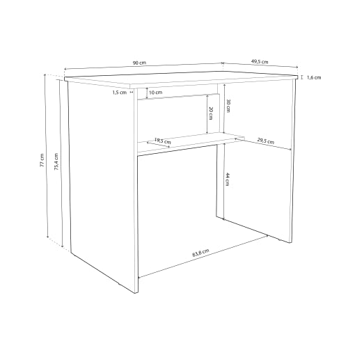 duehome | Mesa Estudio Juvenil con balda Interior, Escritorio Compacto, Mesa PC, Modelo Siku, Acabado en Blanco, Medidas: 90 cm (Largo) x 45,9 cm (Ancho) x 77 cm (Alto)