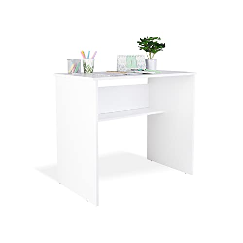 duehome | Mesa Estudio Juvenil con balda Interior, Escritorio Compacto, Mesa PC, Modelo Siku, Acabado en Blanco, Medidas: 90 cm (Largo) x 45,9 cm (Ancho) x 77 cm (Alto)