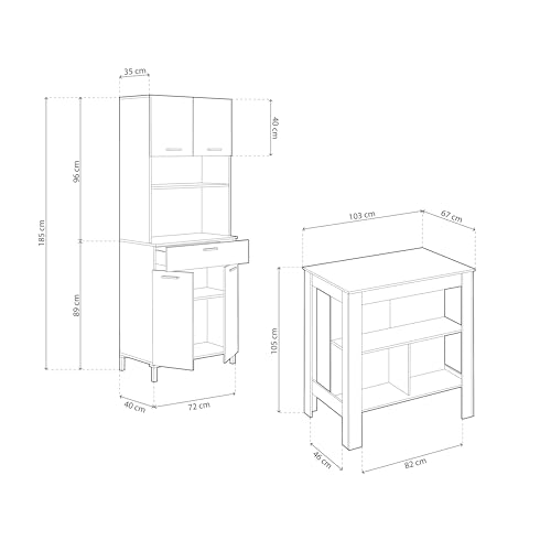 duehome | Nitza, Pack de Alacena + Mesa Alta, Conjunto de Cocina, Conjunto Auxiliar, Acabado en Blanco Artik, y Natur