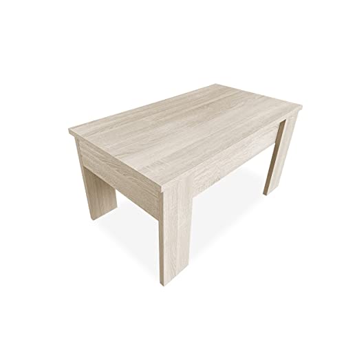 Duérmete Online - Mesa de Centro Elevable, Para Salón o Comedor, Madera, Acabado en Color Cambria, Medidas: 90 cm (Ancho) x 50 cm (Fondo) x 46-57 cm (Alto)