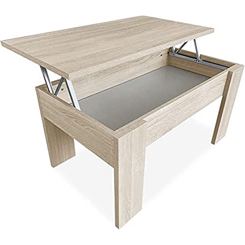 Duérmete Online - Mesa de Centro Elevable, Para Salón o Comedor, Madera, Acabado en Color Cambria, Medidas: 90 cm (Ancho) x 50 cm (Fondo) x 46-57 cm (Alto)