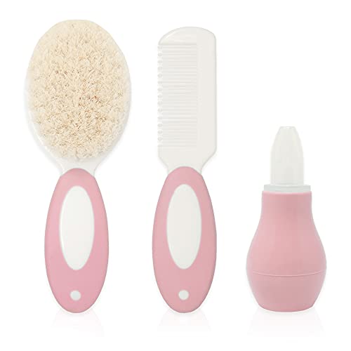 Duffi Baby Set para Cuidado del Bebe Recien Nacido. Juego Cuidado Bebes 6 piezas. Kit de Aseo Estuche con Cremallera Cepillo Pelo Lima Uñas Peine Aspirador Nasal Tijeras Uñas Corta uñas. 1260-06 Rosa