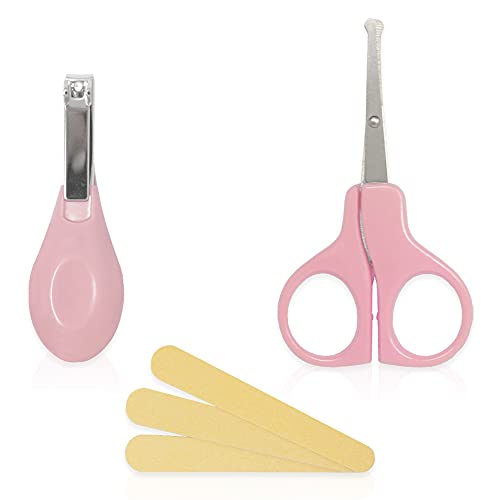 Duffi Baby Set para Cuidado del Bebe Recien Nacido. Juego Cuidado Bebes 6 piezas. Kit de Aseo Estuche con Cremallera Cepillo Pelo Lima Uñas Peine Aspirador Nasal Tijeras Uñas Corta uñas. 1260-06 Rosa