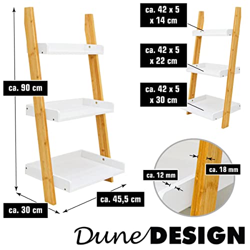 DuneDesign Estantería Escalera de Bambú - 45x90 Escalera Decorativa Madera - Estante de Baño Blanca