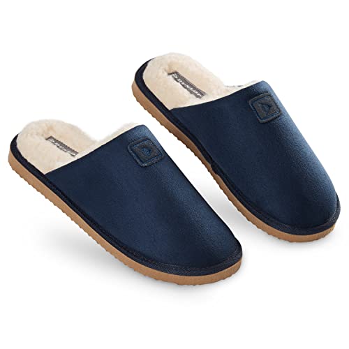 Dunlop Zapatillas Casa Hombre, Memory Foam Pantuflas Peluche Abiertas, Zapatillas De Estar En Casa Invierno Calientes Suela de Goma Dura Interior Exterior, Regalos para Hombre, 43 EU, Azul Navy