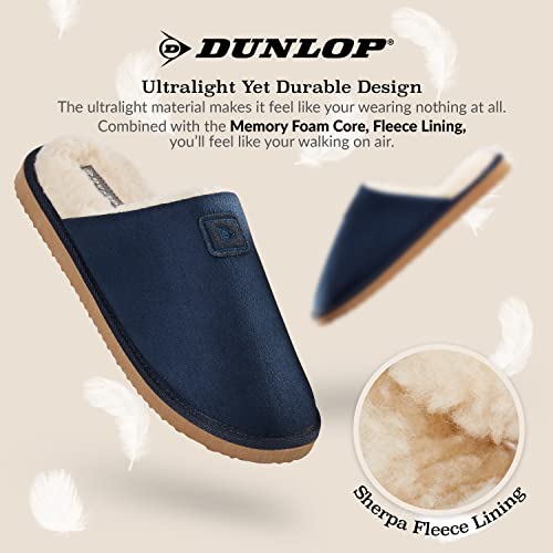 Dunlop Zapatillas Casa Hombre, Memory Foam Pantuflas Peluche Abiertas, Zapatillas De Estar En Casa Invierno Calientes Suela de Goma Dura Interior Exterior, Regalos para Hombre, 43 EU, Azul Navy