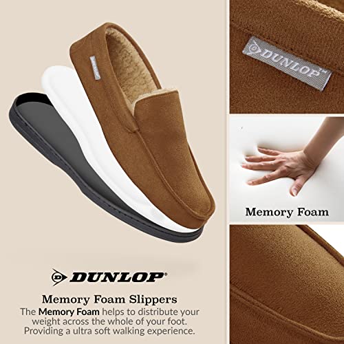 Dunlop Zapatillas Casa Hombre | Pantuflas Estilo Mocasines Cerradas | Zapatillas de Casa Invierno Calientes Suela de Goma Dura | Regalos Originales para Hombre (42 EU, Marrón)