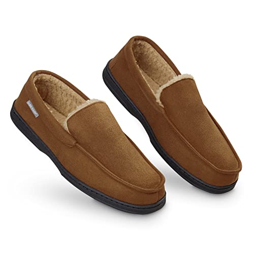 Dunlop Zapatillas Casa Hombre | Pantuflas Estilo Mocasines Cerradas | Zapatillas de Casa Invierno Calientes Suela de Goma Dura | Regalos Originales para Hombre (42 EU, Marrón)