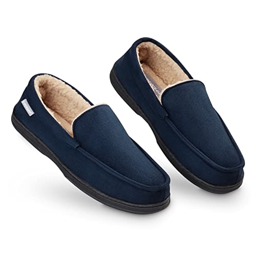 DUNLOP Zapatillas Casa Hombre, Pantuflas Estilo Mocasines Cerradas, Zapatillas de Casa Invierno Calientes Suela de Goma Dura, Regalos Originales para Hombre (Azul Marino,46)