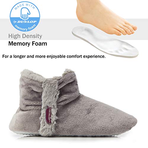 DUNLOP Zapatillas De Estar En Casa Altas Para Mujer, Botas Pantuflas Cerradas Invierno, Interior Suave Peluche Con Suela de Goma Antideslizante (38 EU, Gris Claro)