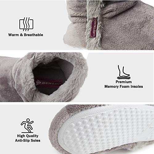 DUNLOP Zapatillas De Estar En Casa Altas Para Mujer, Botas Pantuflas Cerradas Invierno, Interior Suave Peluche Con Suela de Goma Antideslizante (38 EU, Gris Claro)