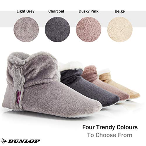 DUNLOP Zapatillas De Estar En Casa Altas Para Mujer, Botas Pantuflas Cerradas Invierno, Interior Suave Peluche Con Suela de Goma Antideslizante (38 EU, Gris Claro)