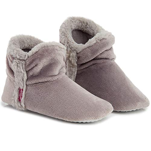 DUNLOP Zapatillas De Estar En Casa Altas Para Mujer, Botas Pantuflas Cerradas Invierno, Interior Suave Peluche Con Suela de Goma Antideslizante (38 EU, Gris Claro)