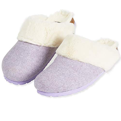 DUNLOP Zapatillas Mujer, Zapatillas Casa Mujer con Forro Polar, Pantuflas Mujer Suela de Goma Antideslizante (Lila, Numeric_37)