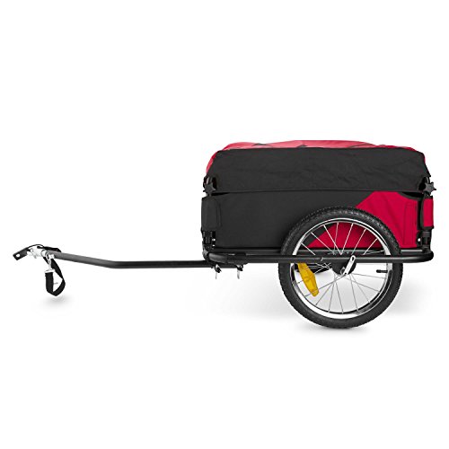 DURAMAXX Mountee - Remolque para bicicletas, Desmontable, Capacidad 130 litros, Carga 60 kg, Bastidor acero, Neumáticos 16", Palanca 70 cm, Ruedas acero, Impermeable, Lona Nailon, Rojo