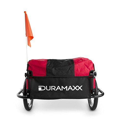 DURAMAXX Mountee - Remolque para bicicletas, Desmontable, Capacidad 130 litros, Carga 60 kg, Bastidor acero, Neumáticos 16", Palanca 70 cm, Ruedas acero, Impermeable, Lona Nailon, Rojo