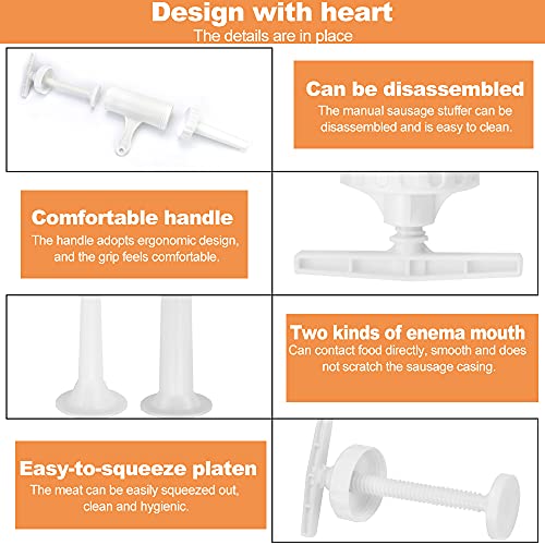 DURANTEY Embutidora de Chorizos Manual Embutidora de Salchichas de Plastico Embutidora Casera para Embutir Chorizos con 2 Embudos Herramientas para Embutidos Caseros para Cocinas Familias - Blcanco