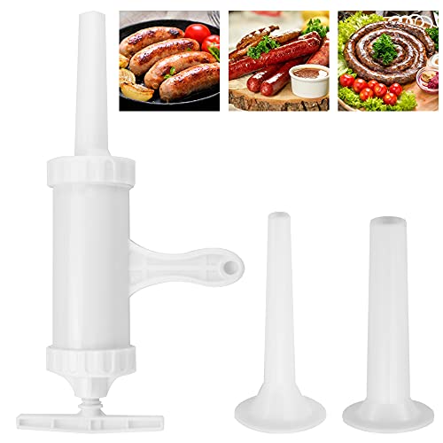 DURANTEY Embutidora de Chorizos Manual Embutidora de Salchichas de Plastico Embutidora Casera para Embutir Chorizos con 2 Embudos Herramientas para Embutidos Caseros para Cocinas Familias - Blcanco