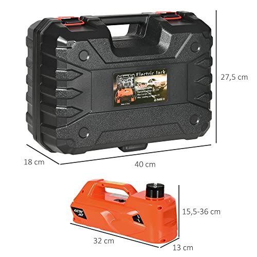 DURHAND Kit de Gato Eléctrico para Coche 12V Kit de Elevación de Coche 5 Toneladas de 15,5-45 cm Reparación de Neumáticos de Emergencia para Automóvil SUV Sedán 40x27,5x18 cm Naranja