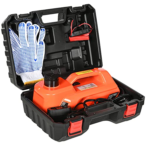 DURHAND Kit de Gato Eléctrico para Coche 12V Kit de Elevación de Coche 5 Toneladas de 15,5-45 cm Reparación de Neumáticos de Emergencia para Automóvil SUV Sedán 40x27,5x18 cm Naranja