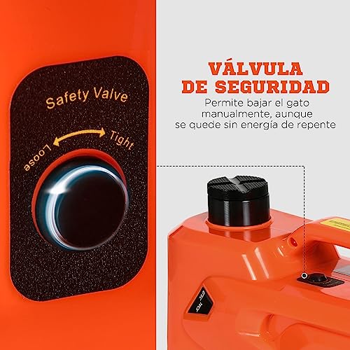 DURHAND Kit de Gato Eléctrico para Coche 12V Kit de Elevación de Coche 5 Toneladas de 15,5-45 cm Reparación de Neumáticos de Emergencia para Automóvil SUV Sedán 40x27,5x18 cm Naranja