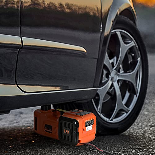 DURHAND Kit de Gato Eléctrico para Coche 12V Kit de Gato de Piso 5 Toneladas de 15,5-45 cm con Reparación de Neumáticos Luz LED e Inflador para Automóvil SUV Sedán 36x33x16 cm Naranja