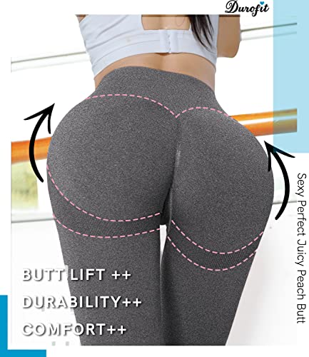 DUROFIT Mallas Push Up Mujer Leggings Deportivas Pantalones Deportivos Fitness Leggins Polainas de Yoga Training Fitness Cintura Alta Estiramiento Elásticos Gris M