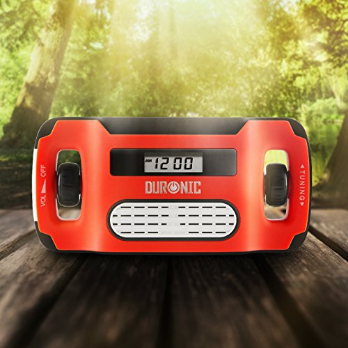 Duronic Apex Radio Am FM Portátil Pequeña Recargable Linterna |Carga Solar USB o Manivela Dinamo | Conector Auriculares y Alarma | Pantalla Digital Retroiluminada Emergencias Camping Senderismo