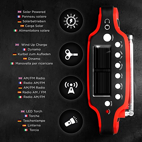 Duronic Apex Radio Am FM Portátil Pequeña Recargable Linterna |Carga Solar USB o Manivela Dinamo | Conector Auriculares y Alarma | Pantalla Digital Retroiluminada Emergencias Camping Senderismo