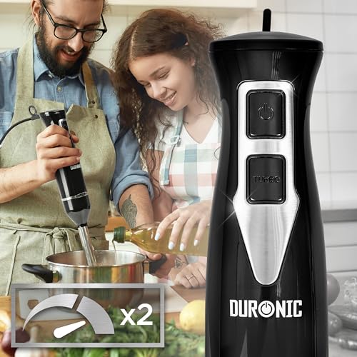 Duronic HB35B Batidora de mano 350W | 2 velocidades | 2 cuchillas de acero inoxidable | Eje de acero inoxidable | Ligera y erconómica | Ideal para preparar Batidos Sopas Purés Frutas Verduras