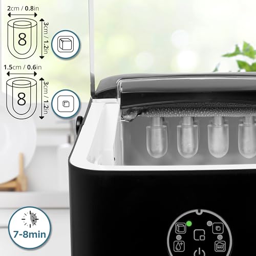 Duronic ICM12 BK Máquina de hielo automática 120W | 8 cubitos en 6 a 8 minutos | Cesta de 1 litro y pala de hielo | Depósito de 1 litro | Hielo para bebidas frías cócteles fiestas